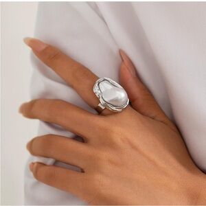 Pearl Baroque Elegant Silver White Pearl Ring